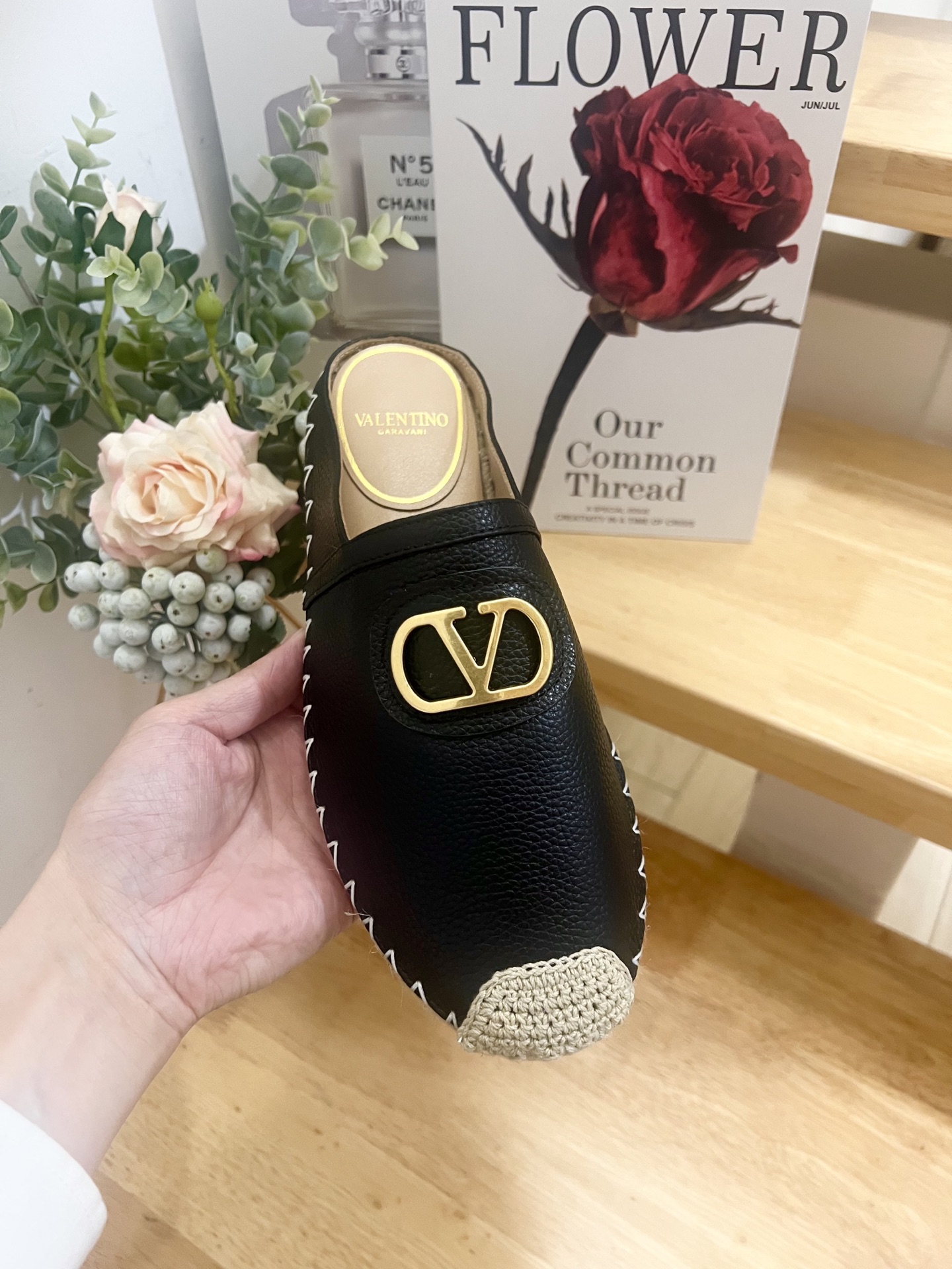 Valentino Garavani V-Logo Leather Espadrille Mules With Raffia Toe 1 Valentino Garavani V-Logo Leather Espadrille Mules With Raffia Toe