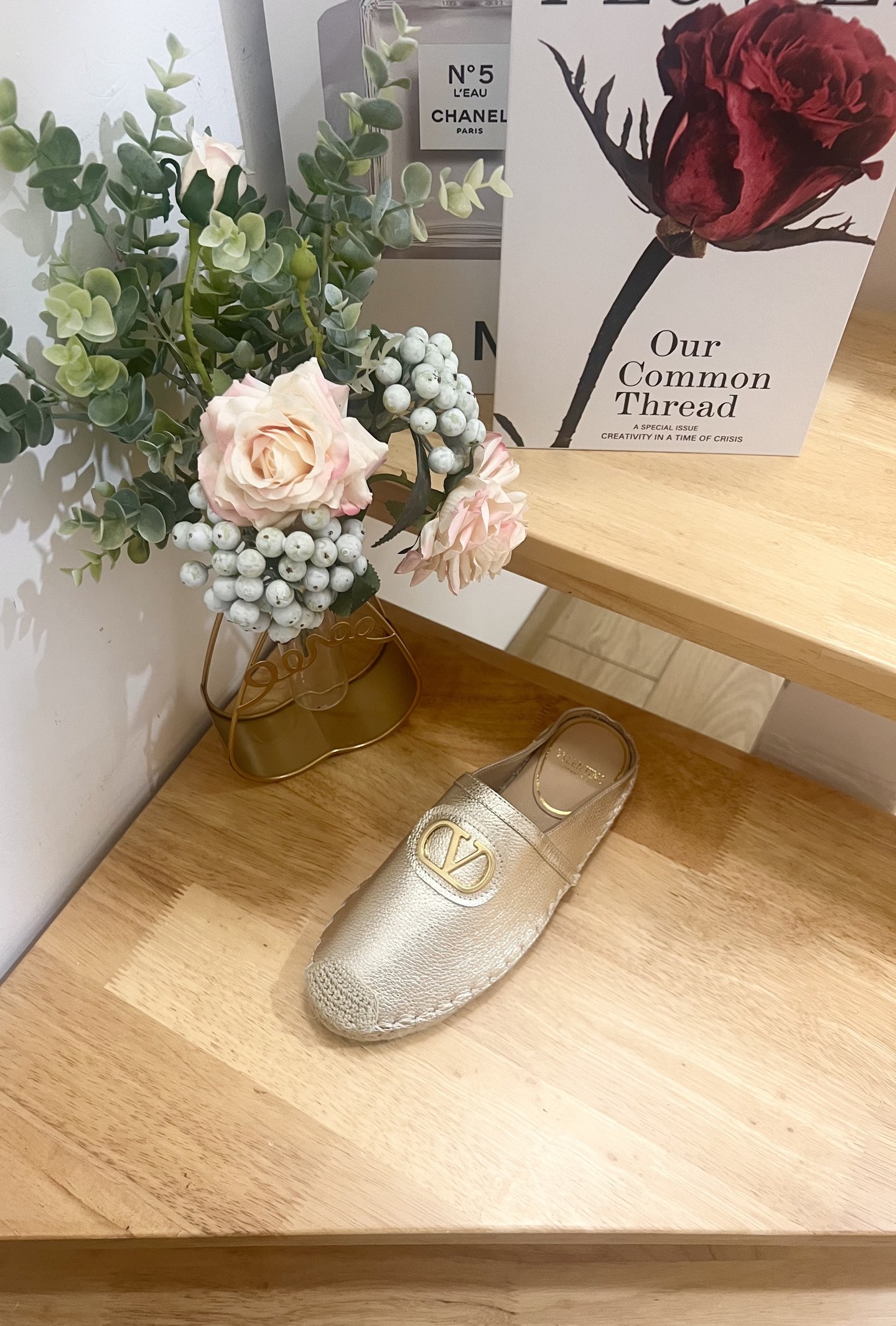 Valentino Garavani Leather V Logo Espadrille Mules,Gold Hardware, Slip-Ons 9 i1744216834480 1678 0 7