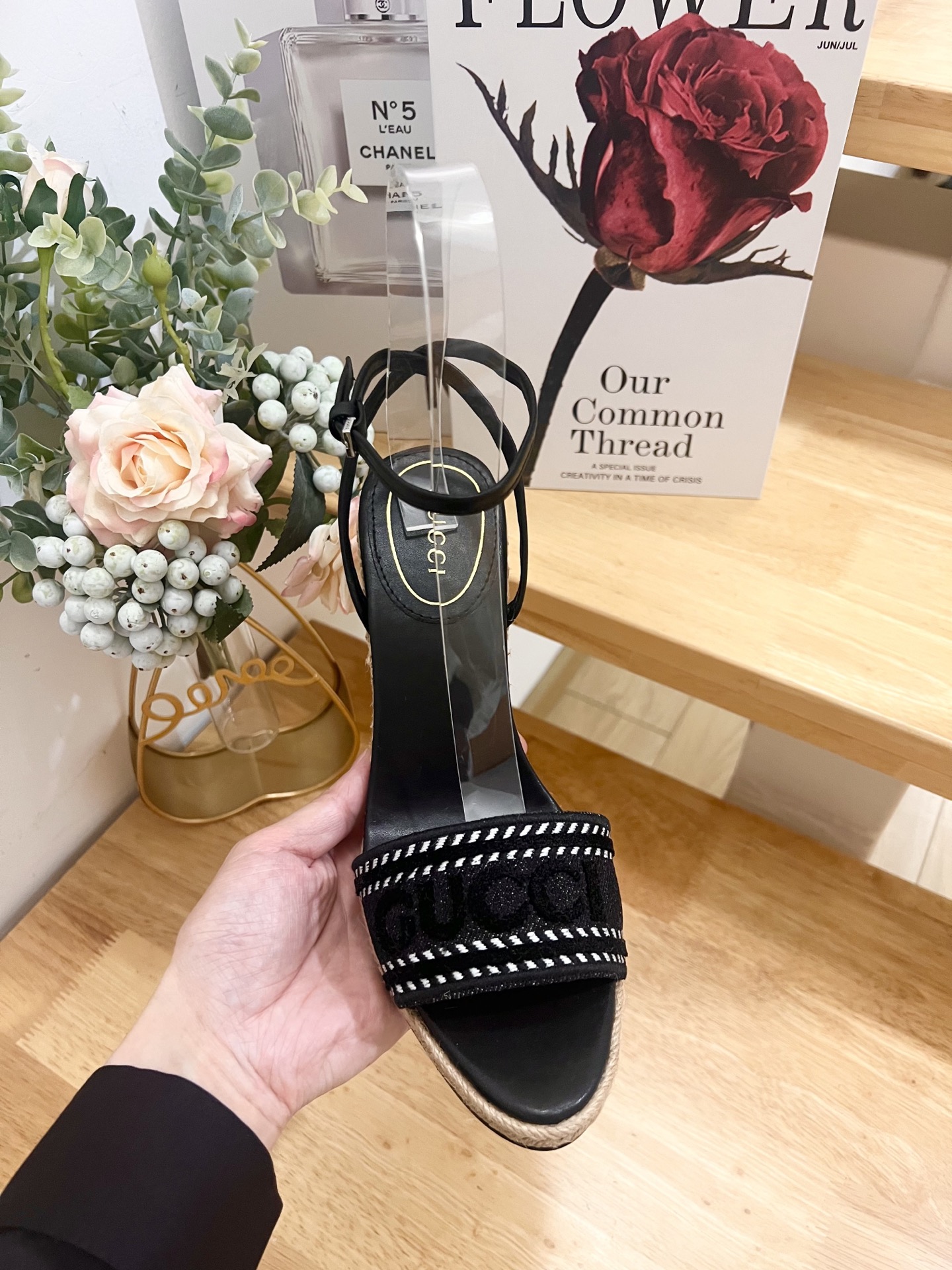 Gucci Women's Ines Embroidered Espadrille Wedge Sandals Black, EU 36-40 7 i1744445028842 1731 0 5