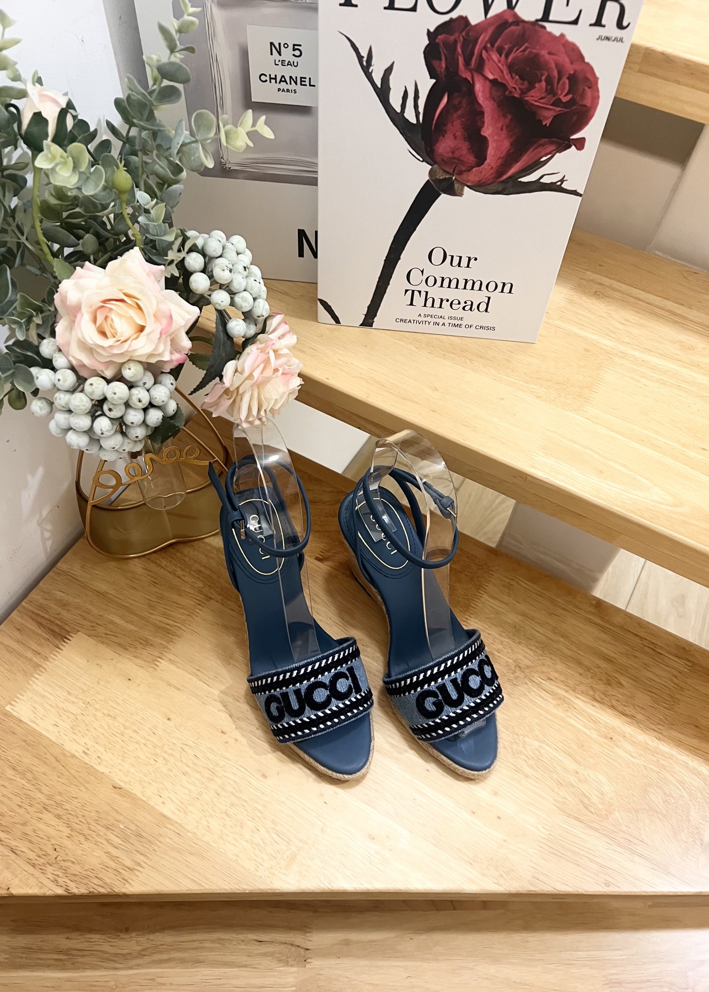 Gucci Women's Ines Denim Espadrille Wedge Sandals with Logo - Blue 4 i1744445074602 6262 0 1