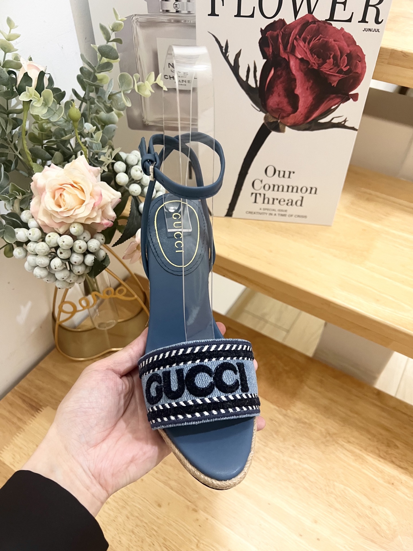 Gucci Women's Ines Denim Espadrille Wedge Sandals with Logo - Blue 7 i1744445076653 1222 0 5