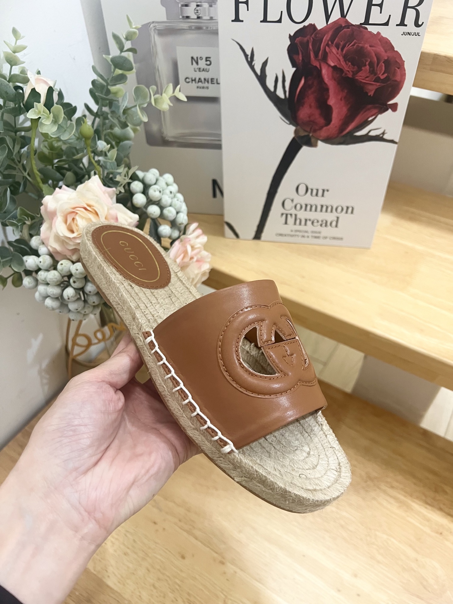 Gucci Interlocking G Cutout Leather & Raffia Espadrille Slides Sandals Brown 8 i1744785058314 4917 0 5