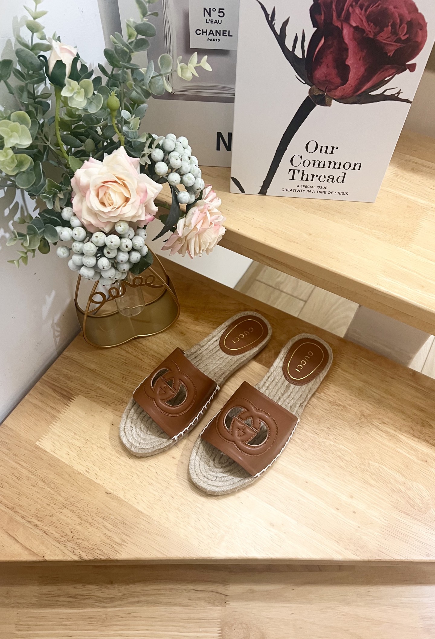 Gucci Interlocking G Cutout Leather & Raffia Espadrille Slides Sandals Brown 5 i1744785058631 6742 0 2