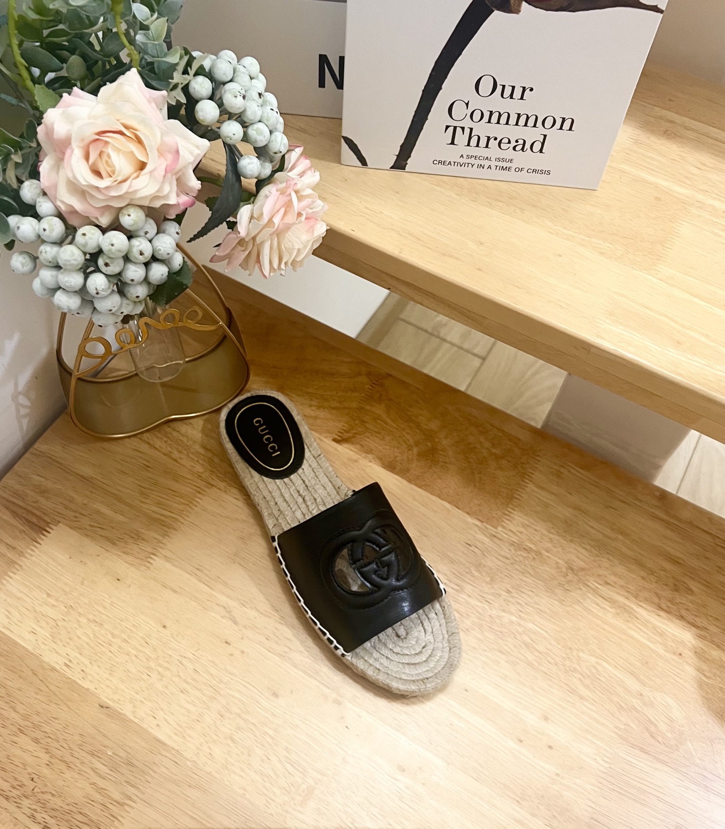Gucci Leather Espadrille Slide Sandal with Interlocking G Cutout, Black 6 i1744785238000 538 0 3