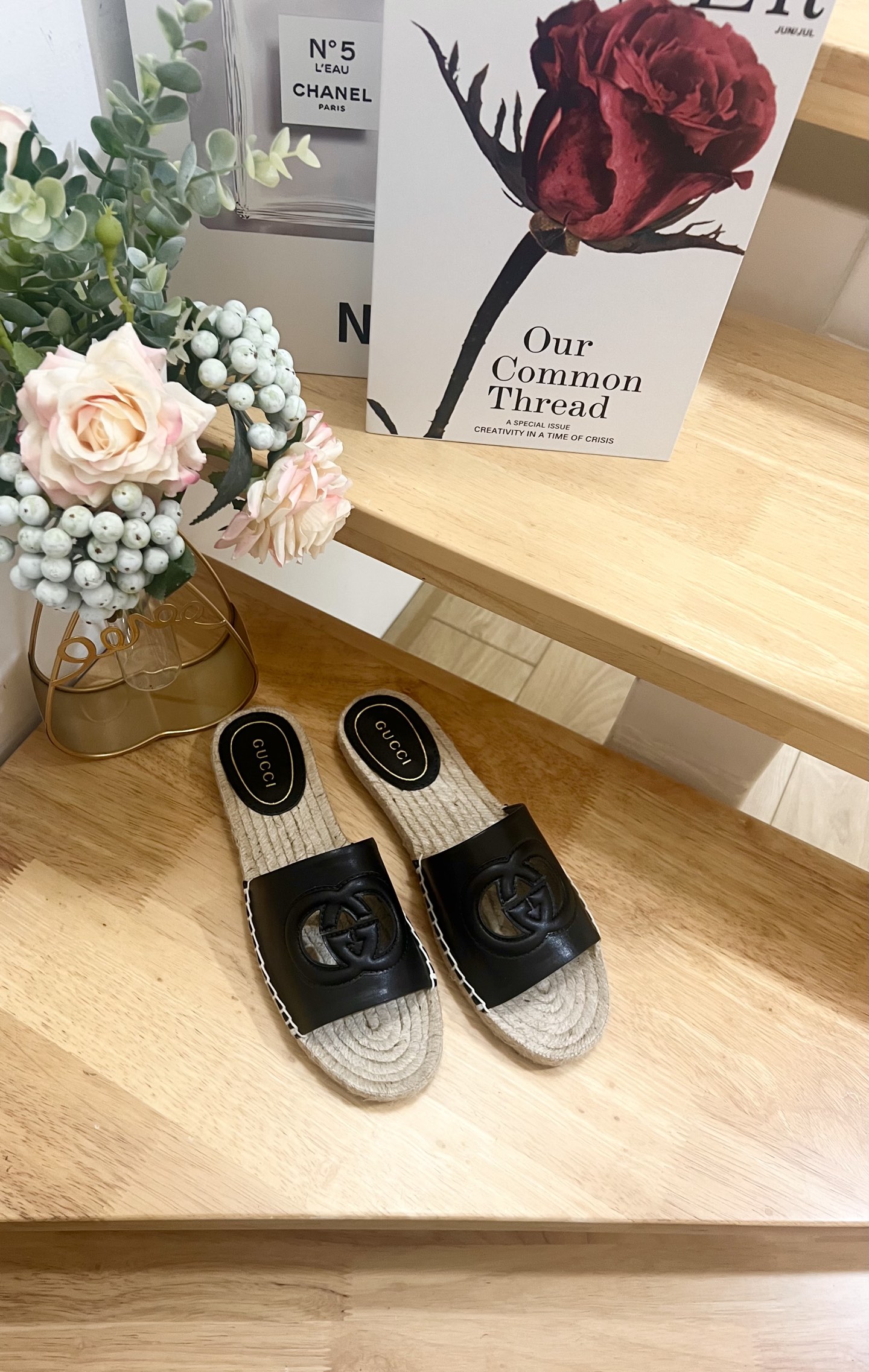 Gucci Leather Espadrille Slide Sandal with Interlocking G Cutout, Black 4 i1744785238435 9532 0 1