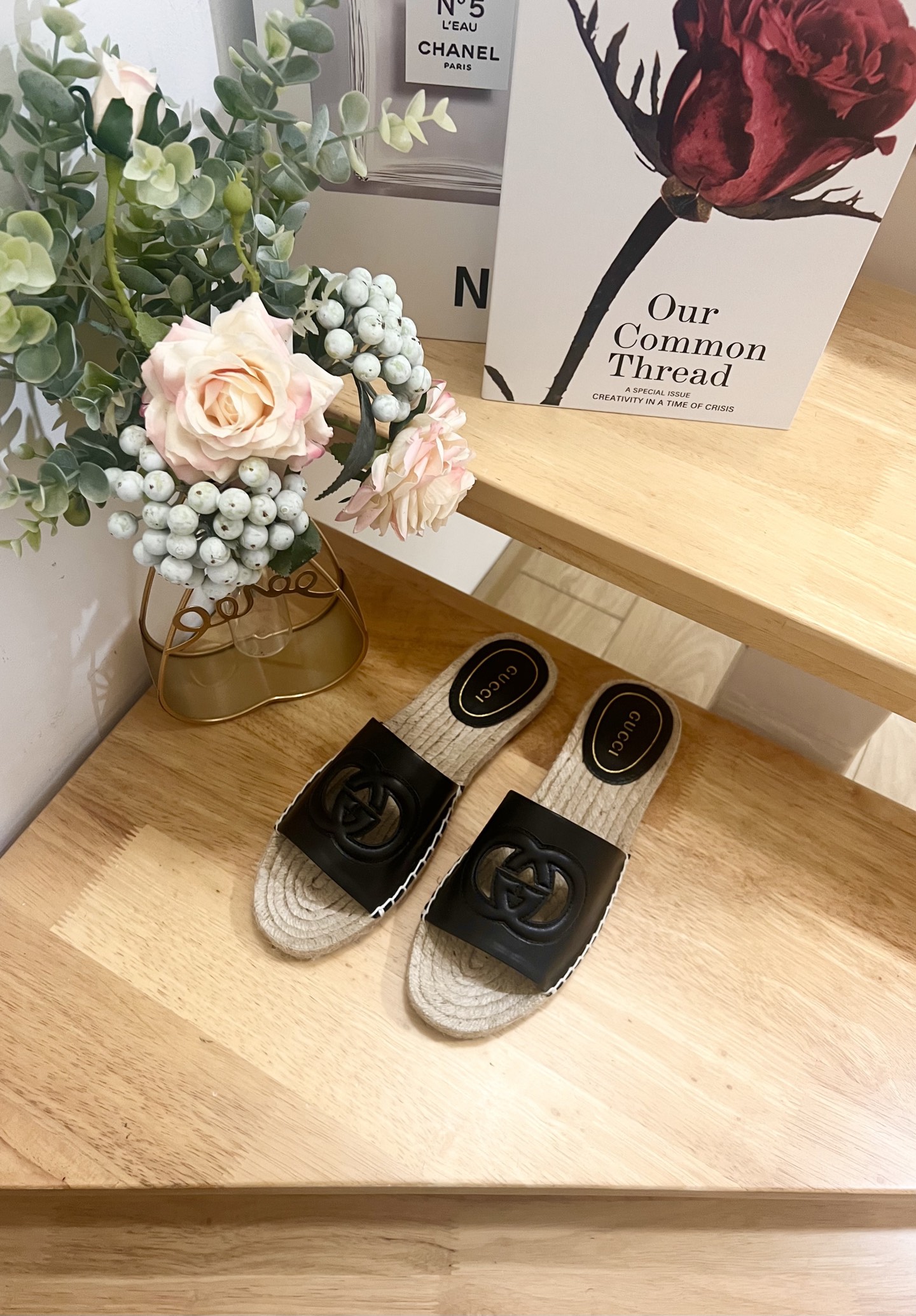 Gucci Leather Espadrille Slide Sandal with Interlocking G Cutout, Black 5 i1744785240029 2177 0 2