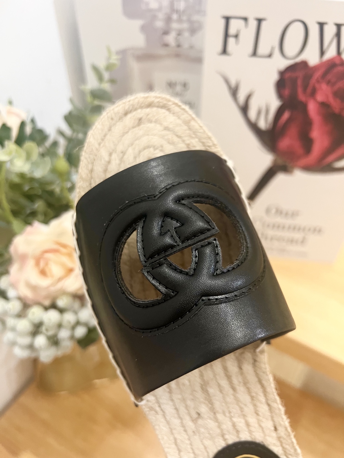 Gucci Leather Espadrille Slide Sandal with Interlocking G Cutout, Black 8 i1744785243318 5396 0 5
