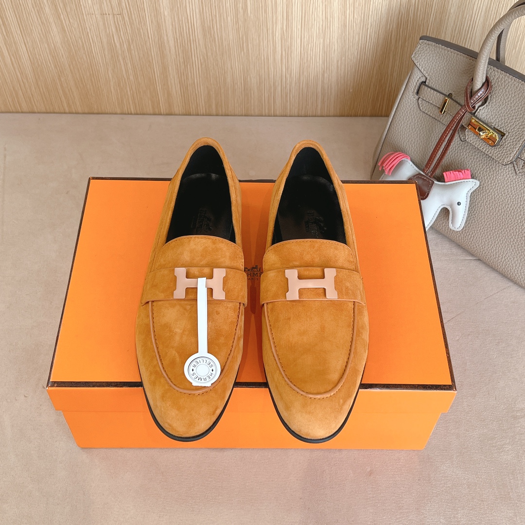 Hermes Sapatos Loafers Couro genuíno Fashion