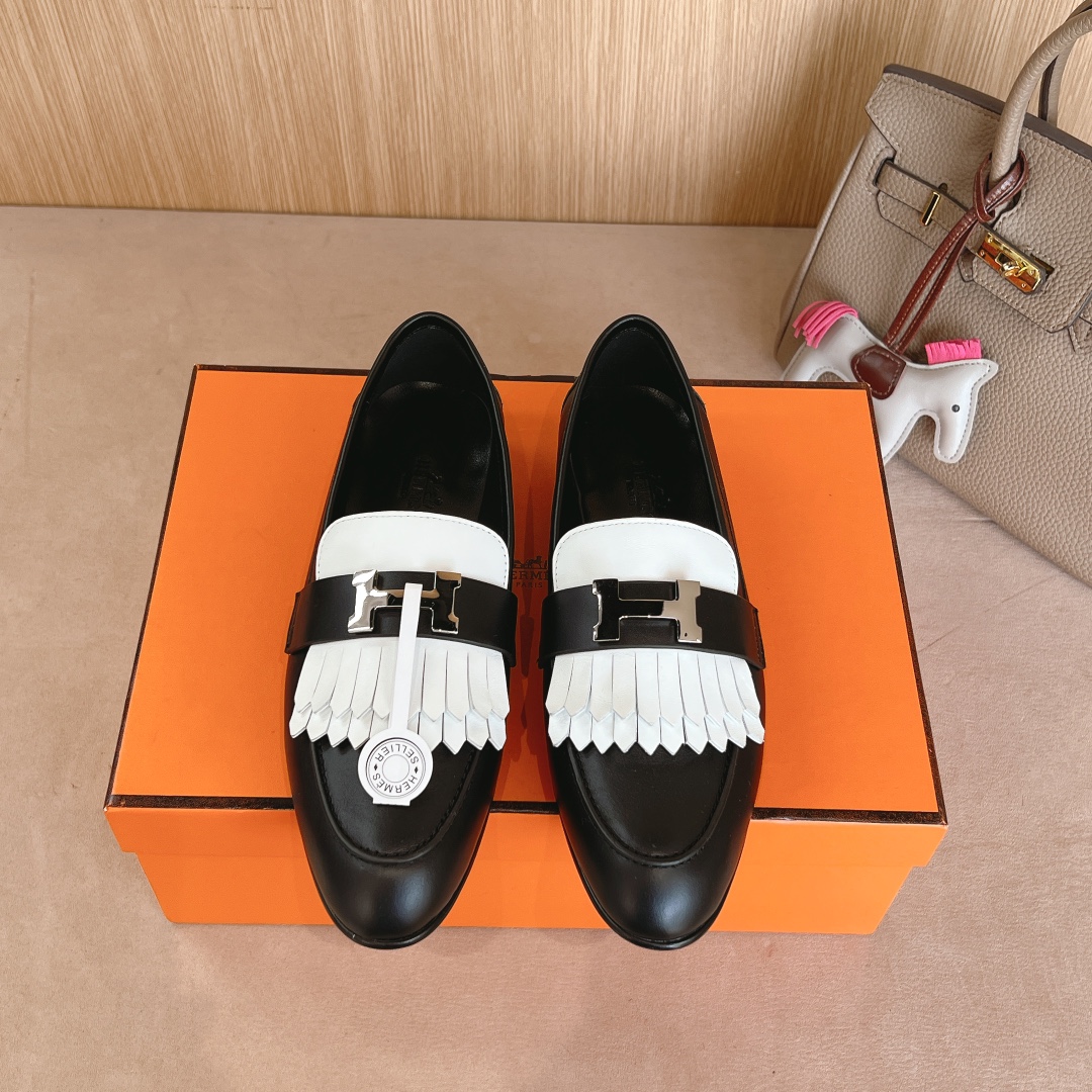 Luxo
 Hermes Sapatos Loafers Couro genuíno Fashion