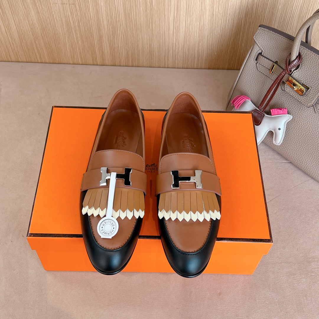 Hermes Sapatos Loafers Couro genuíno Fashion