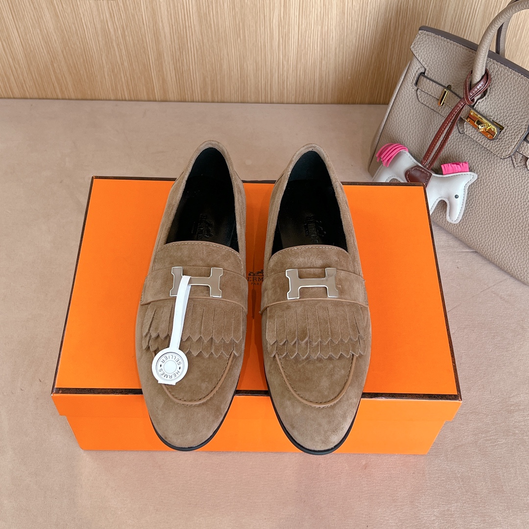 Hermes Sapatos Loafers Couro genuíno Fashion