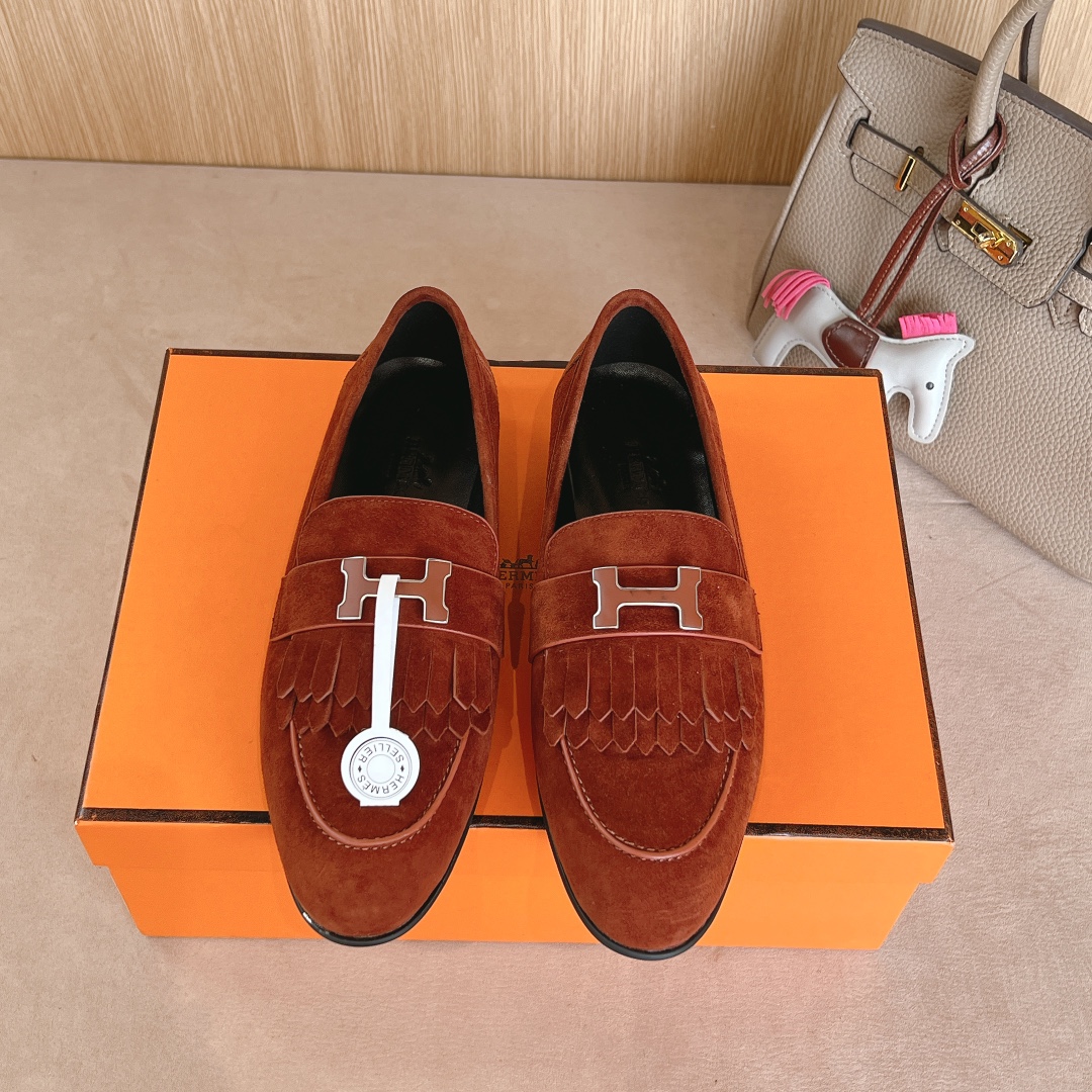 Réplica melhor
 Hermes Sapatos Loafers Couro genuíno Fashion