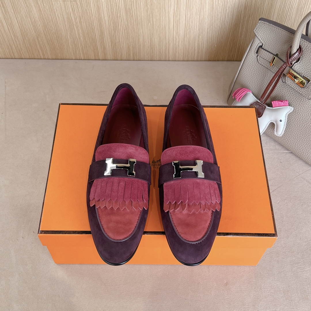 Hermes Sapatos Loafers Couro genuíno Fashion