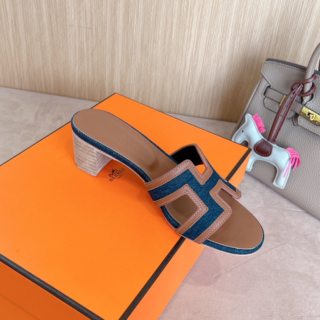 Hermes Oasis Heeled Sandals,H Logo,Denim and Leather,Size 35-39,New Color 2 i1726309975 1682 2