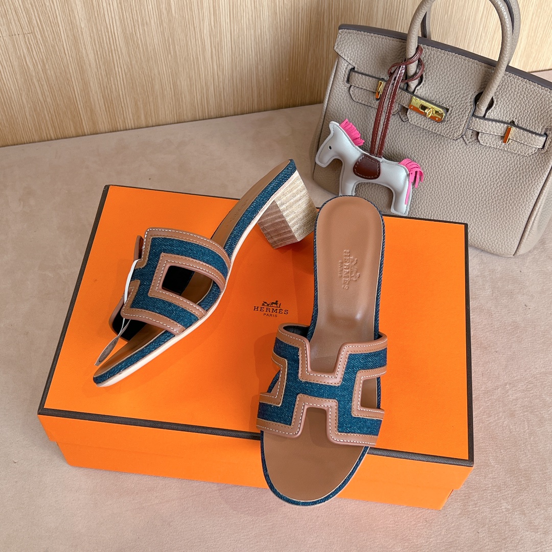 Hermes Oasis Heeled Sandals,H Logo,Denim and Leather,Size 35-39,New Color 5 i1726309975 3395 4