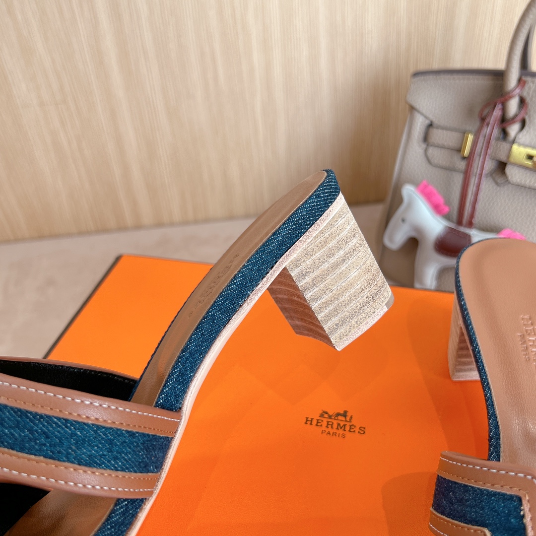 Hermes Oasis Heeled Sandals,H Logo,Denim and Leather,Size 35-39,New Color 10 i1726309975 5163 8