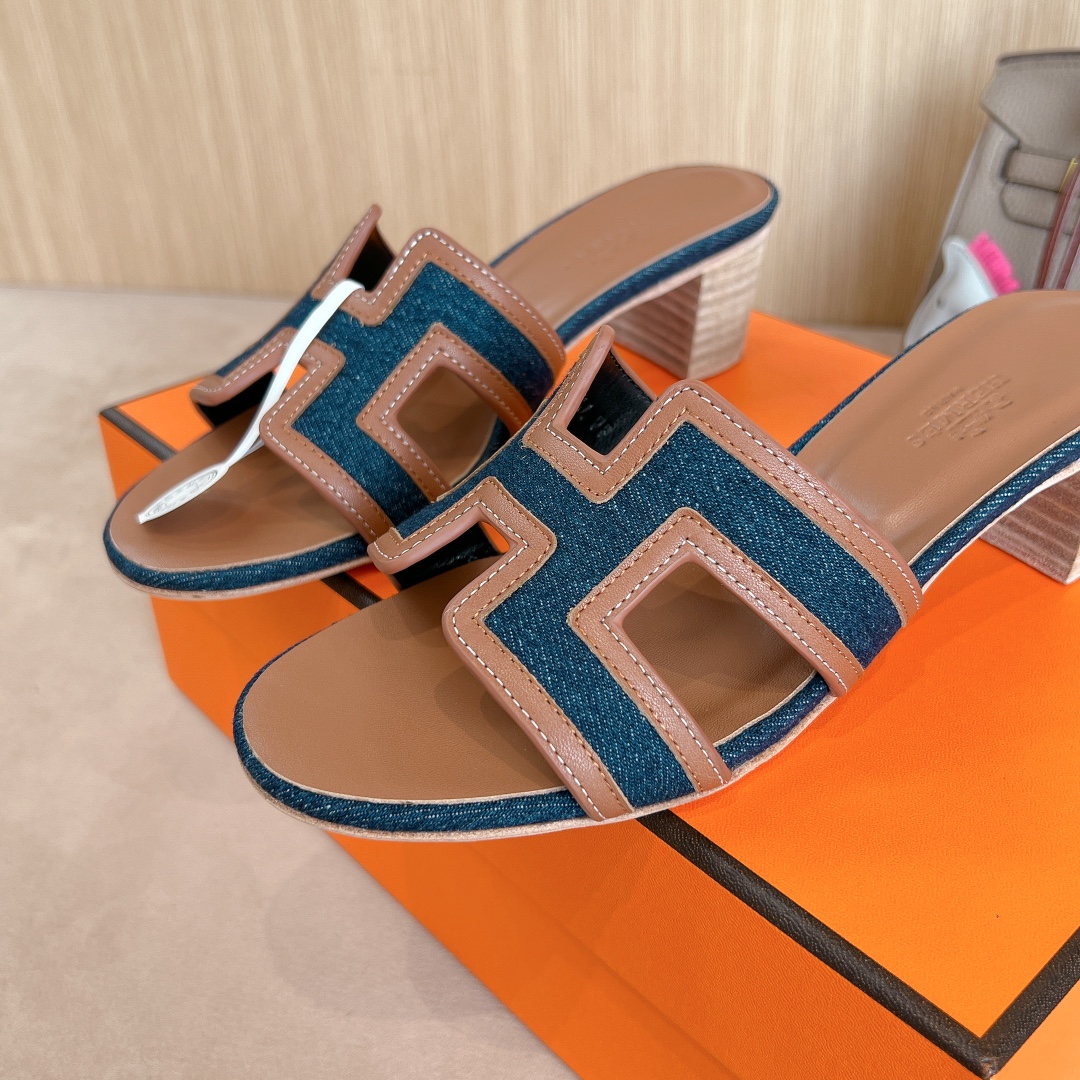 Hermes Oasis Heeled Sandals,H Logo,Denim and Leather,Size 35-39,New Color 9 i1726309975 8189 1
