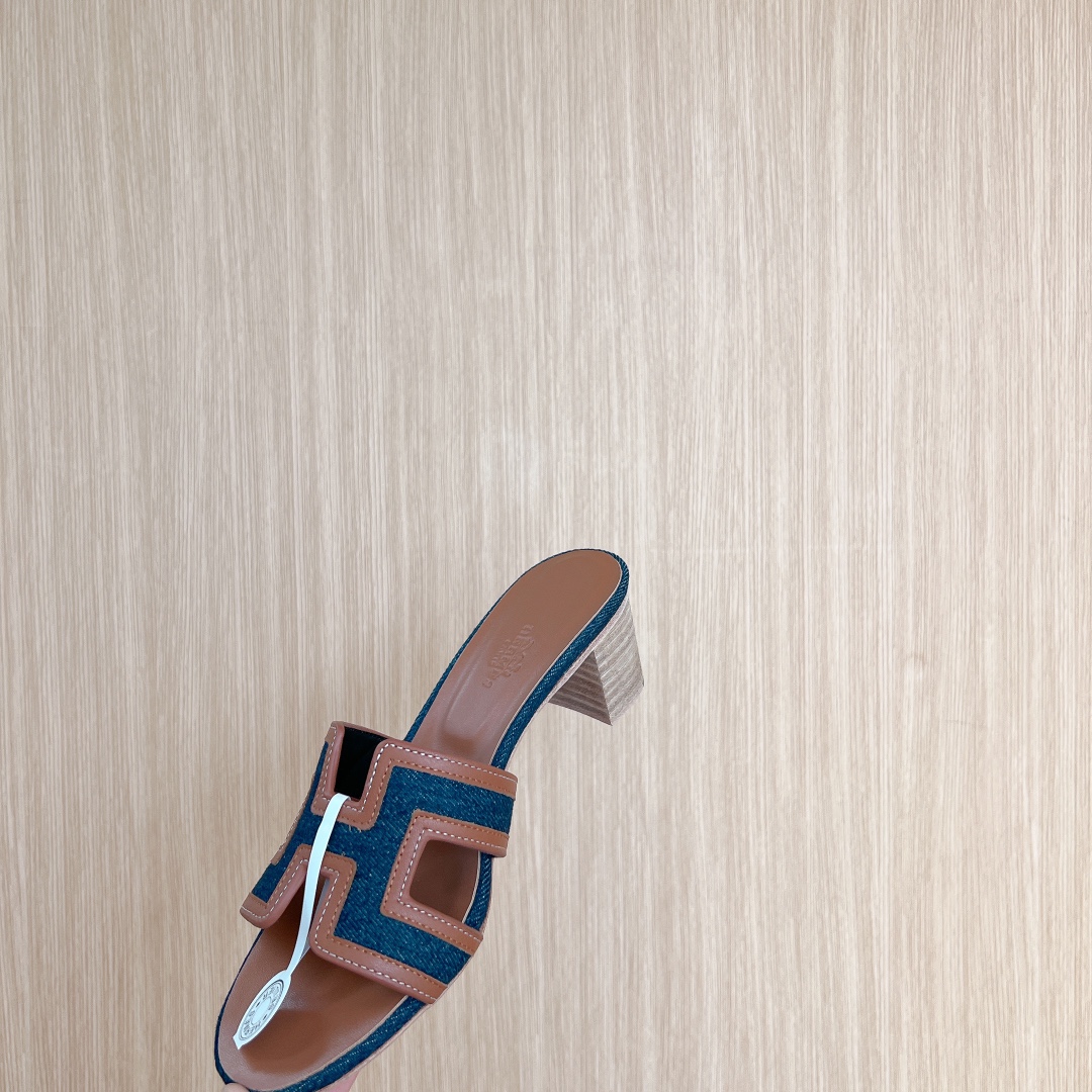 Hermes Oasis Heeled Sandals,H Logo,Denim and Leather,Size 35-39,New Color 7 i1726309975 9171 7