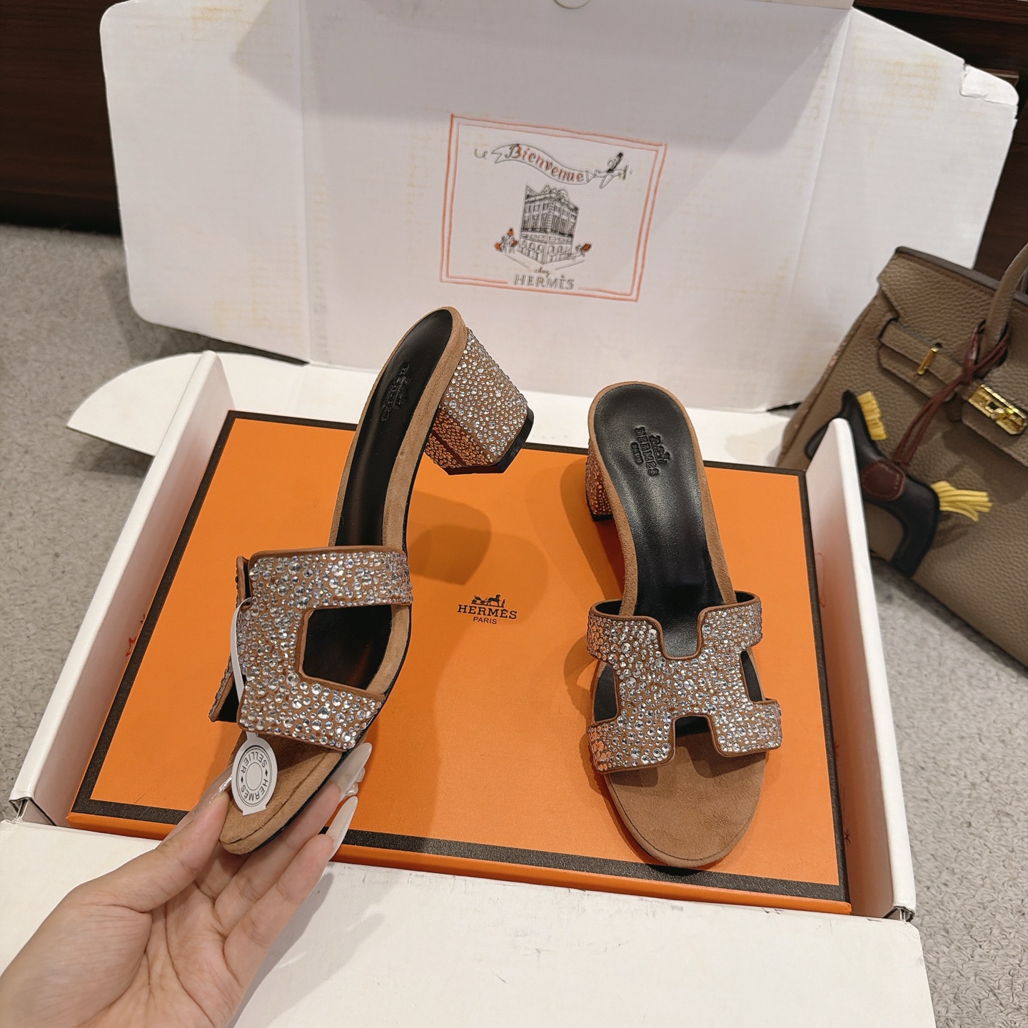 Hermès Crystal Oran Heeled Mules
