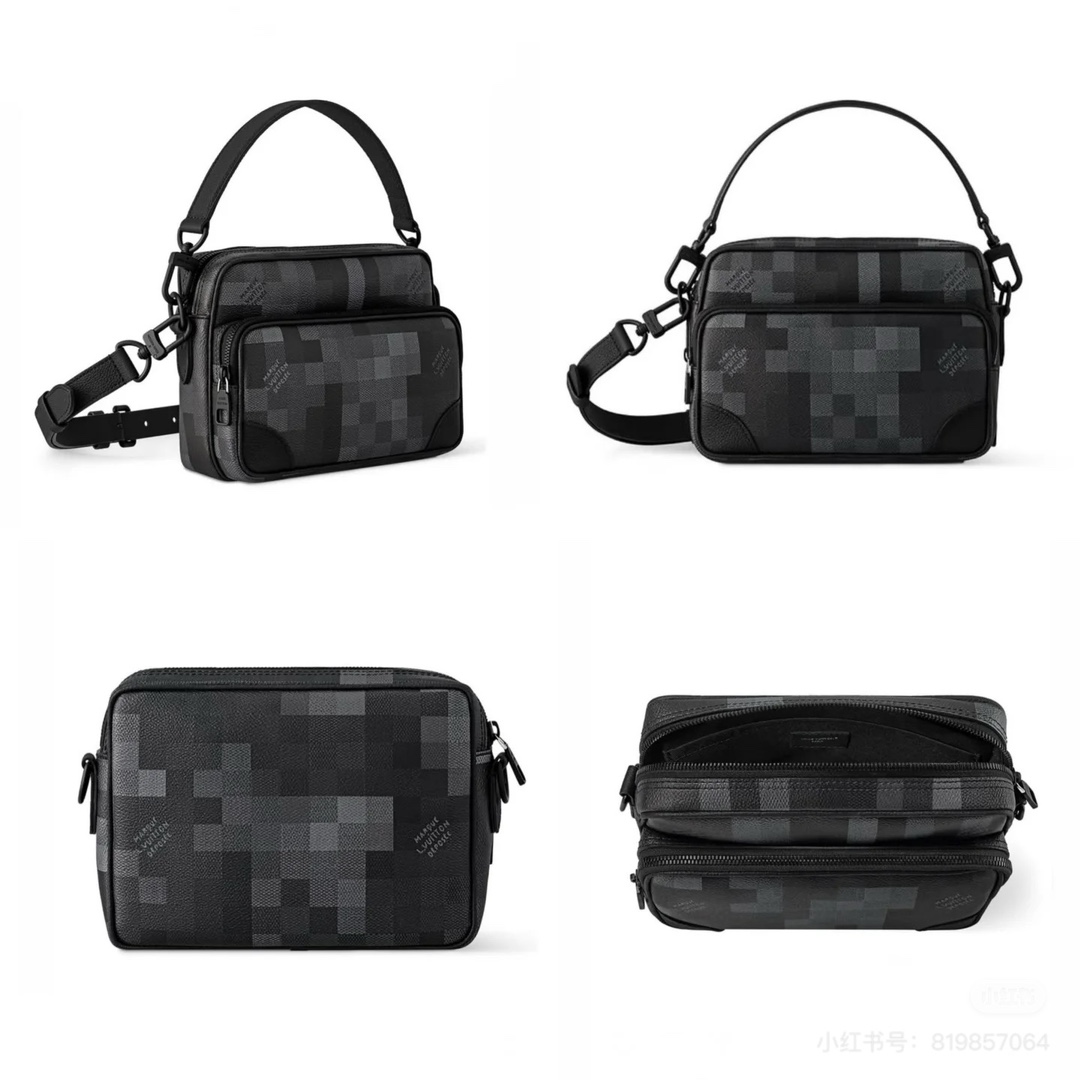 NO:406674,, Top original, 163 chip, [NIL Postman Bag] M14988 Black plaid mosaic This Nil Postman Bag is made of Pharrell Williams, a new interpretation of Damoflage Black coated canvas, blending the designer's new perspective with the brand's traditional creativity, presenting a camouflage-like pixel effect Damier pattern. The zippered front pocket and main compartment complete functional configuration. Size 17.5 x 11 x 25 cm, LV [top original list], louis vuitton19860909,顶级原单,163芯片,【NIL 邮差包】 M14988 黑色格子马赛克 本款 Nil 邮差包取材 Pharrell Williams 焕新演绎的 Damoflage Black 涂层帆布,将设计师的新锐视角与品牌传统创意融合,呈现迷彩般的像素效果 Damier 图案.拉链前袋与主隔层完善功能构型. 尺寸17.5 x 11 x 25 厘米,LV【顶级原单】,louis vuitton,Bag