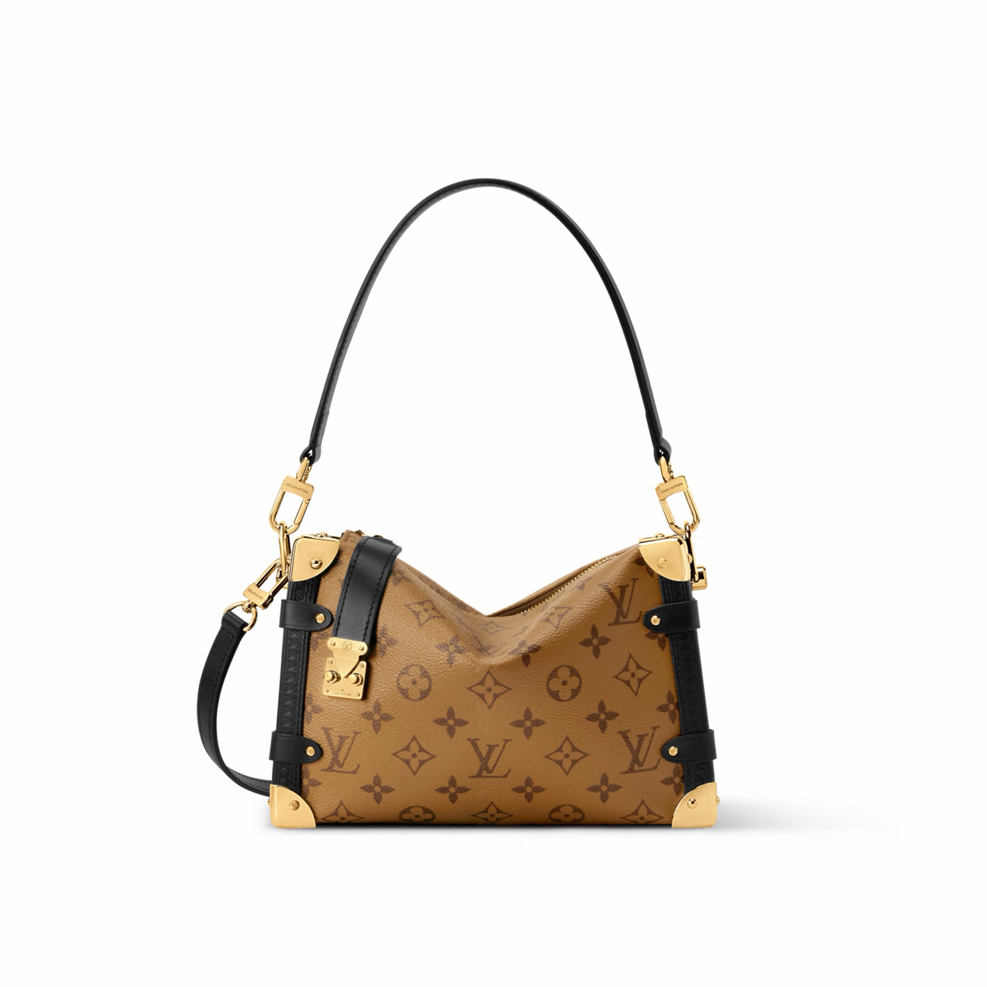 NO:676600,[Top original 163 chip model M27101] Nicolas Ghesquière repeatedly explored Louis Vuitton's trunk-making heritage to create this small Side Trunk handbag. Monogram Reverse canvas is combined with leather trim, and the leather zipper pull creatively connects the iconic S-lock buckle, which together with the reinforced metal corners gathers the eye. The wide handle and leather spaghetti strap are both detachable. Size 21 x 14 x 6  cm, LV [top original order], louis vuitton, louis vuitton, versace19860909【顶级原单 163芯片型号M27101】Nicolas Ghesquière 重复探寻路易威登的制箱传承,创作此款 Side Trunk 小号手袋.Monogram Reverse 帆布结合皮革饰边,皮革拉链头创意衔接标志性 S-lock 锁扣,与加固金属包角共同汇聚视线.宽手柄和皮革细肩带均可拆卸.尺寸21 x 14 x 6 厘米,LV【顶级原单】,louis vuitton,louis vuitton,versace,Bag