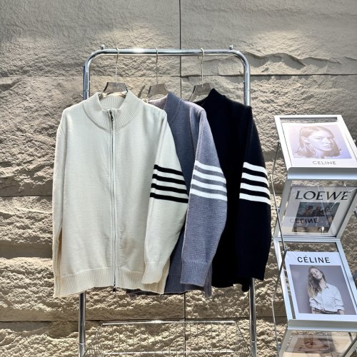 Thom Browne Classic Four-Bar Knitted Zip-Up Cardigan Sweater 1 Thom Browne Classic Four-Bar Knitted Zip-Up Cardigan Sweater