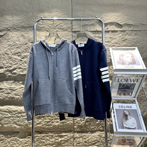 Thom Browne Wool Knit Zip-Up Hoodie with Signature Stripe Detail 1 Thom Browne Wool Knit Zip-Up Hoodie with Signature Stripe Detail