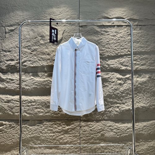 Thom Browne Men's White Long Sleeve Oxford Shirt with Signature Arm Stripes 1 Thom Browne Men's White Long Sleeve Oxford Shirt with Signature Arm Stripes