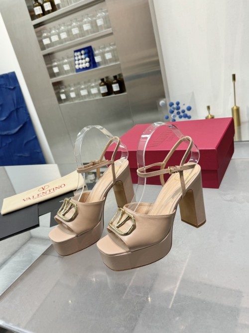 Valentino Garavani Women's Tan Leather Platform Heeled Sandals