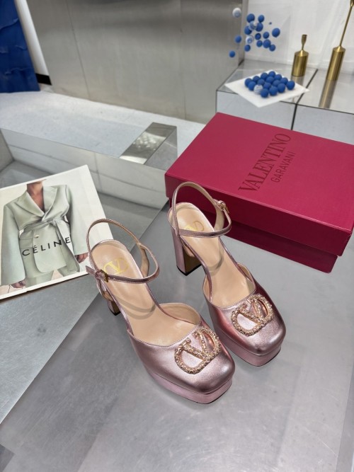 Valentino Garavani Metallic Platform Heels, Ankle Strap, Leather, for Women