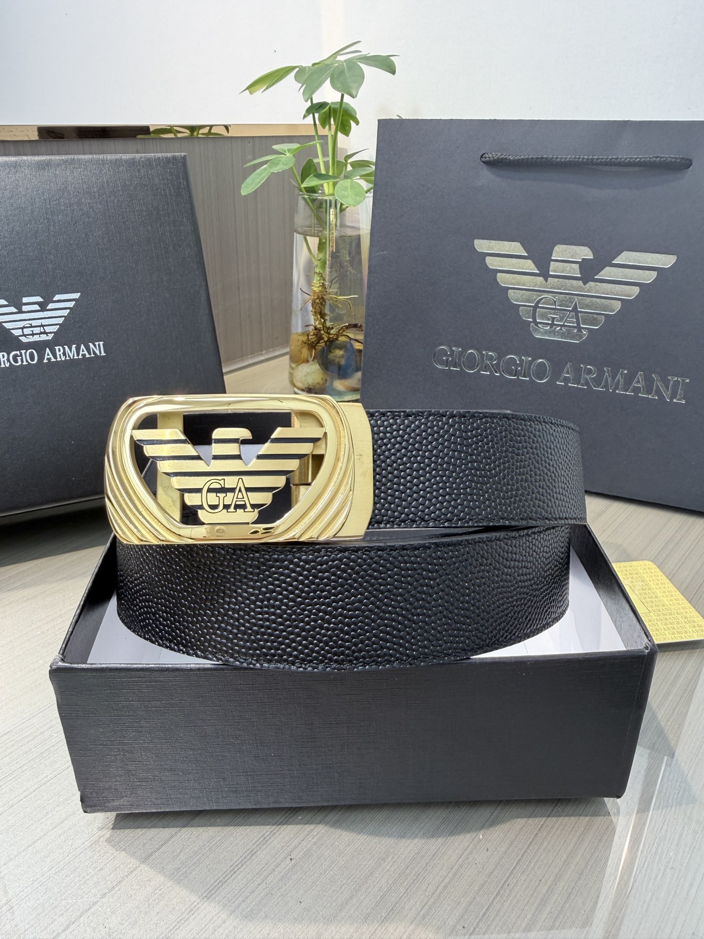 ARMANI belt Armani men's automatic belt - width 34MM, fine steel buckle, exquisitely crafted, soft to the touch, can be cut into length
