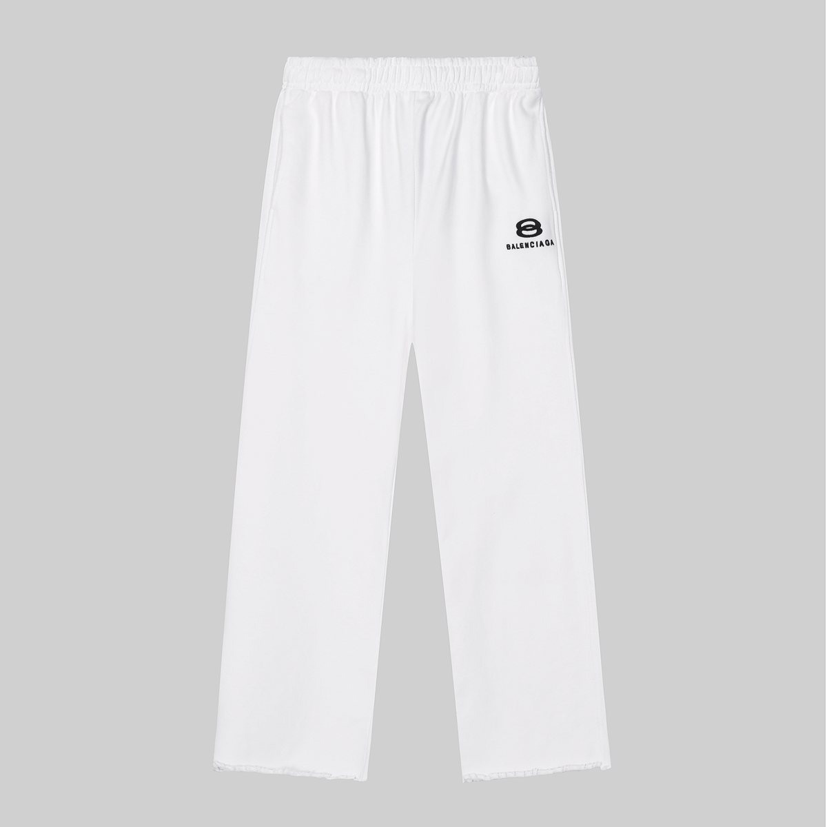 Balenciaga 8283 White Cotton Towel Pants: High-Quality, Water-Washed, Street Style Icon Embroidery - 图片 1
