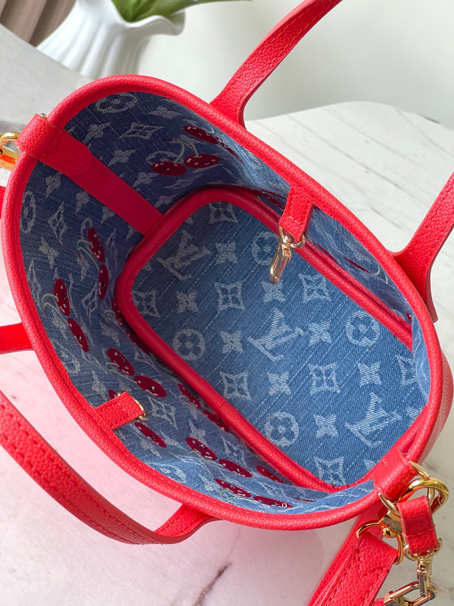 M14997牛仔蓝 樱桃🍒顶级原单加强版半钢五金163c01本款 Neverfull Inside O