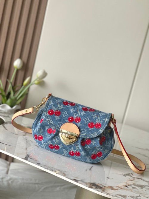 Louis Vuitton Sunset Bag Monogram Denim Cherry Embroidery Crossbody Handbag 1 Louis Vuitton Sunset Bag Monogram Denim Cherry Embroidery Crossbody Handbag