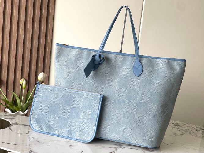 Louis Vuitton Neverfull Tote Bag Denim 3D Cotton Canvas, Blue 1 Louis Vuitton Neverfull Tote Bag Denim 3D Cotton Canvas, Blue