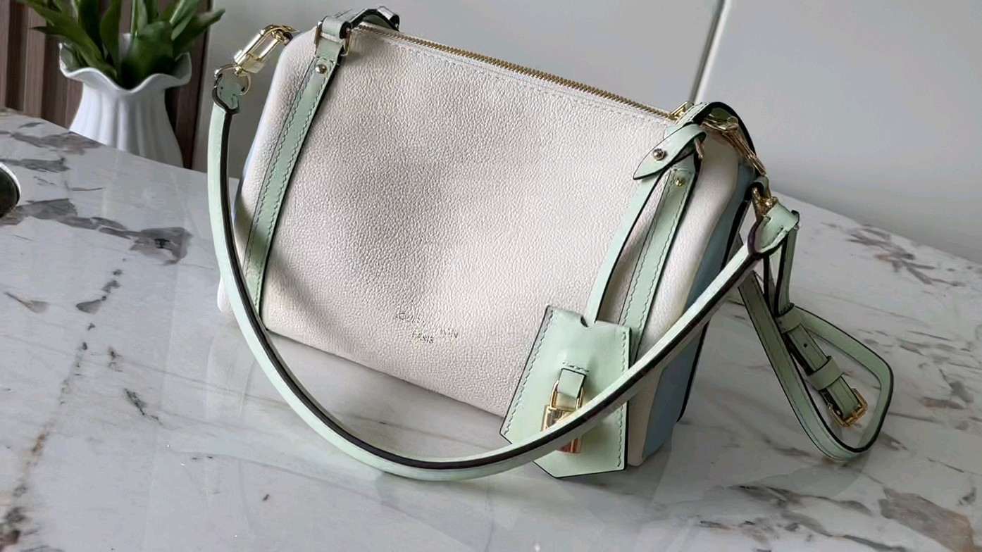 Louis Vuitton White Leather Hobo Shoulder Bag with Mint Green Trim