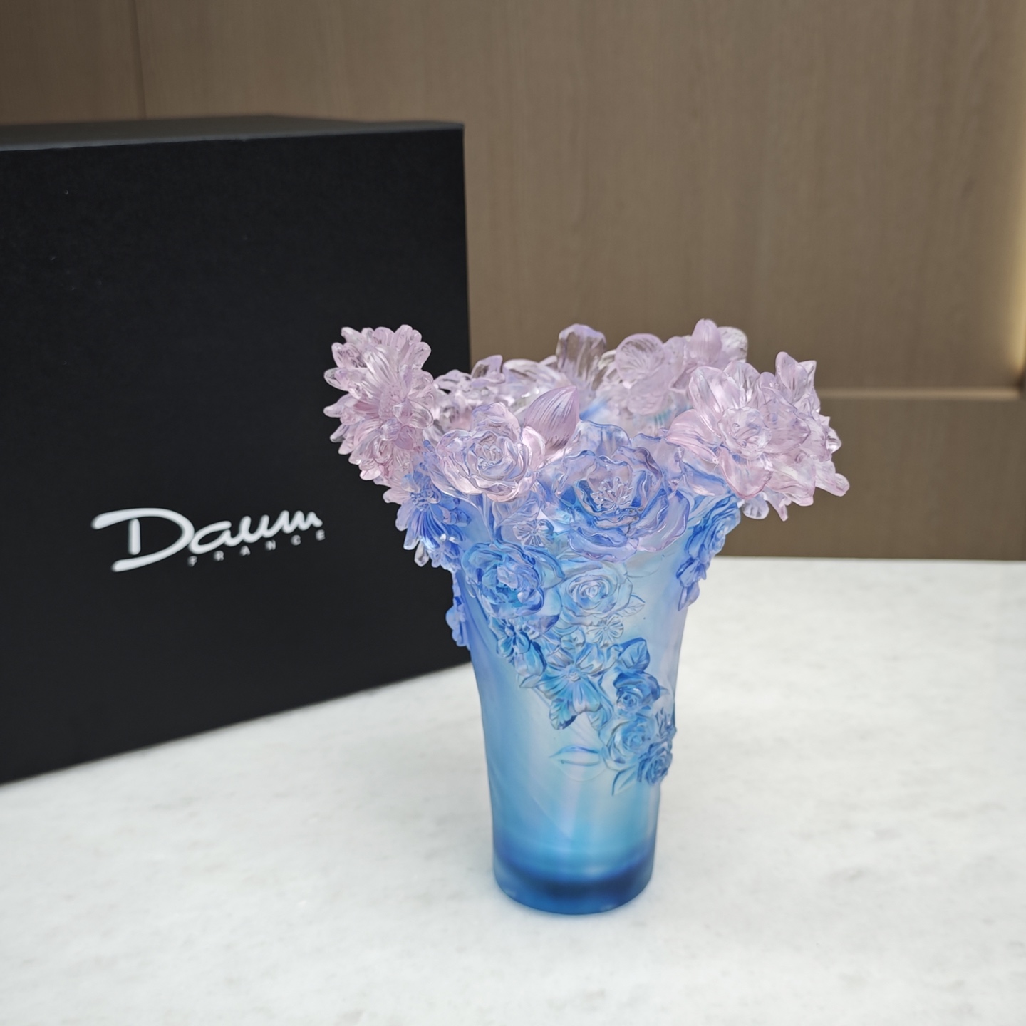 Daum Crystal Flower Vase, French Artistry, 28cm Height, Home Decor