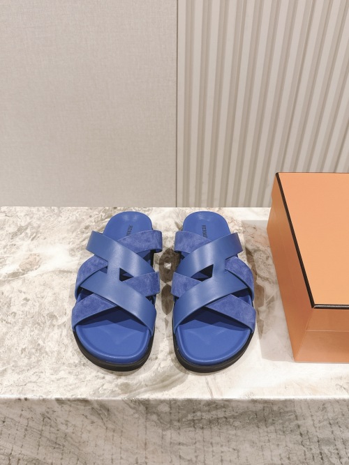Hermes Sandal for Men and Women in Blue Suede Goat Skin Leather 1 Hermes Sandal for Men and Women in Blue Suede Goat Skin Leather