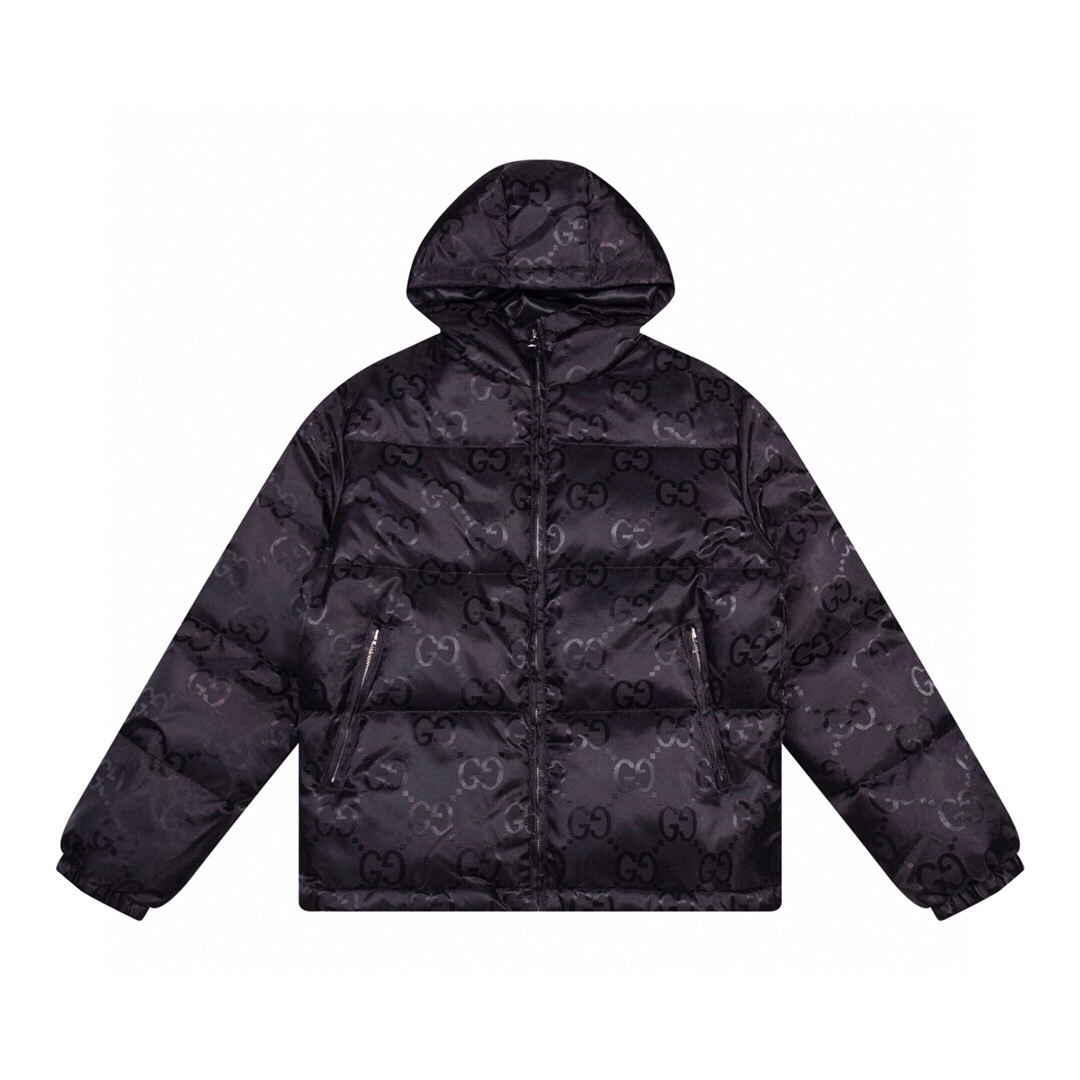 Modelo: Y10 GUCCI Chaqueta de plumas para hombre, nueva temporada otoño-invierno, serie Black Warrior, doble G negro, l…