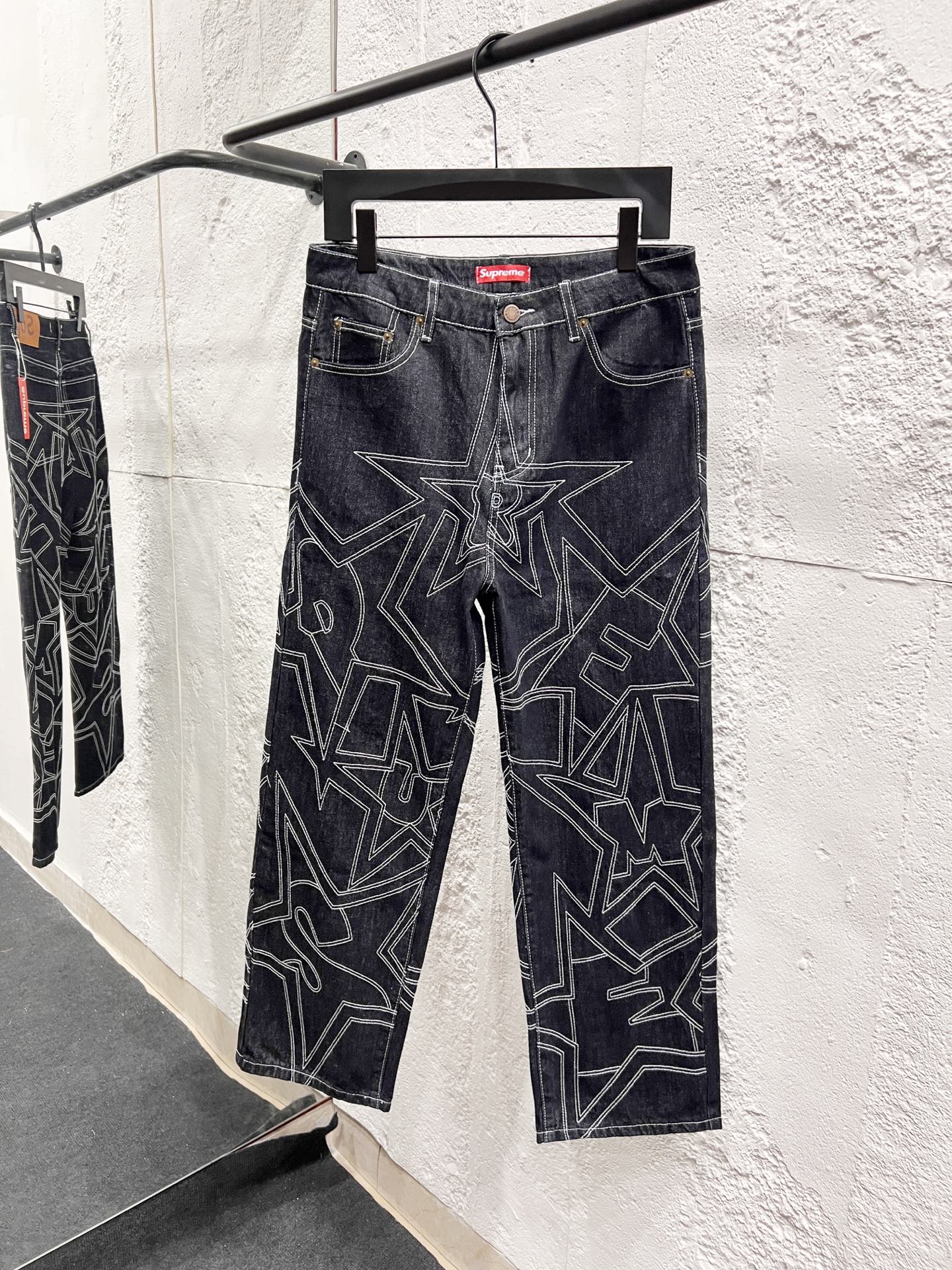 Modelo: H941 Supreme SS25 Jeans vaqueros casuales holgados con estrellas y costuras visibles, unisex, calidad de nivel …