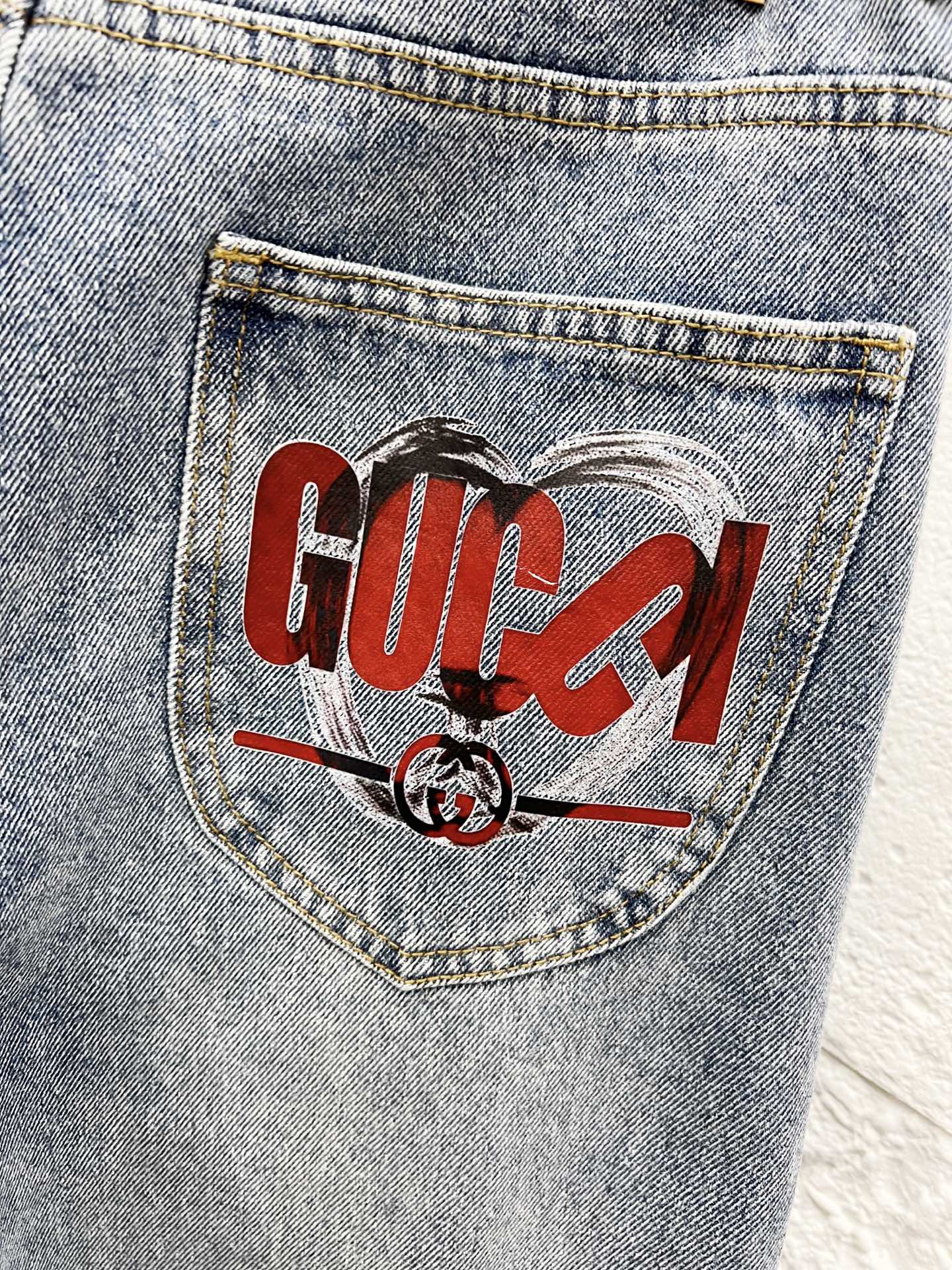 Gucci Men's Straight-Leg Jeans with Pocket Print - Light Blue 7 i1756282693242 8984 0 5