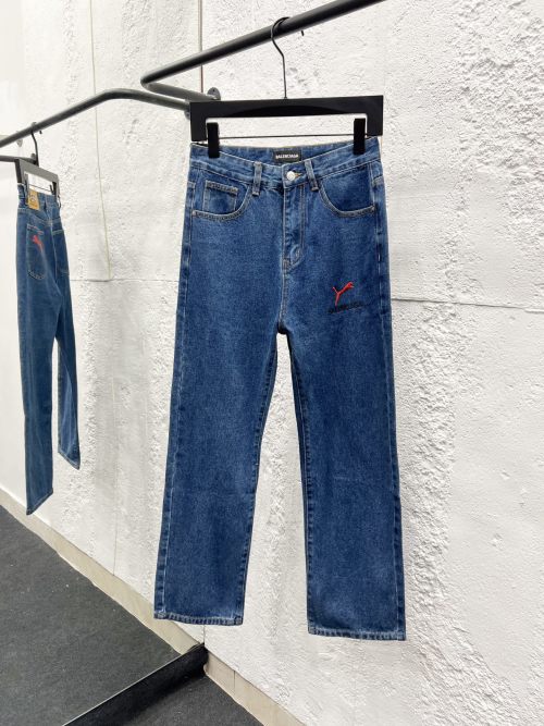 Balenciaga Classic New Letter Print Logo Jeans, Blue, High Quality 1 Balenciaga Classic New Letter Print Logo Jeans, Blue, High Quality