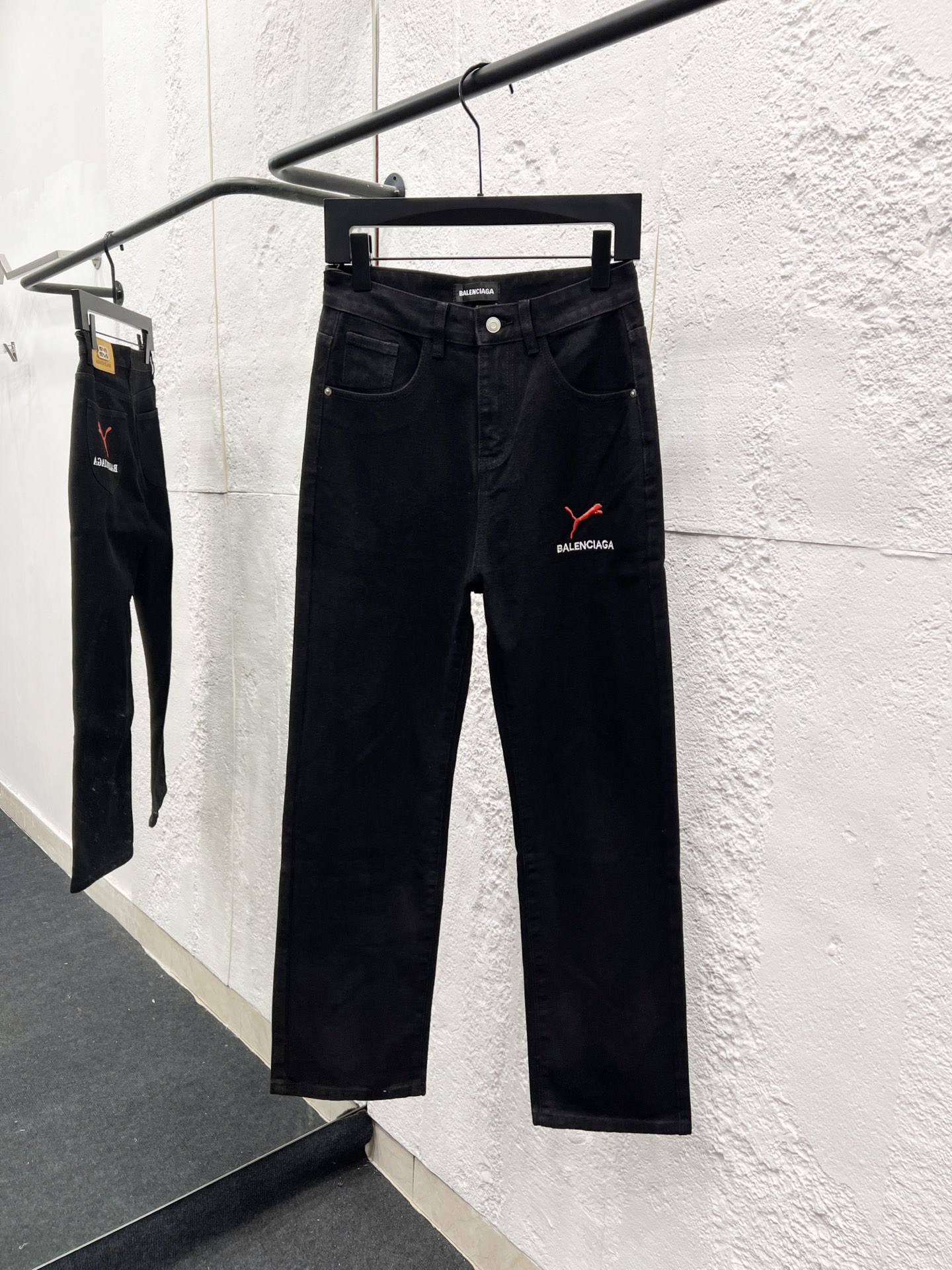 Balenciaga Men's Black Logo Print Straight Leg Jeans