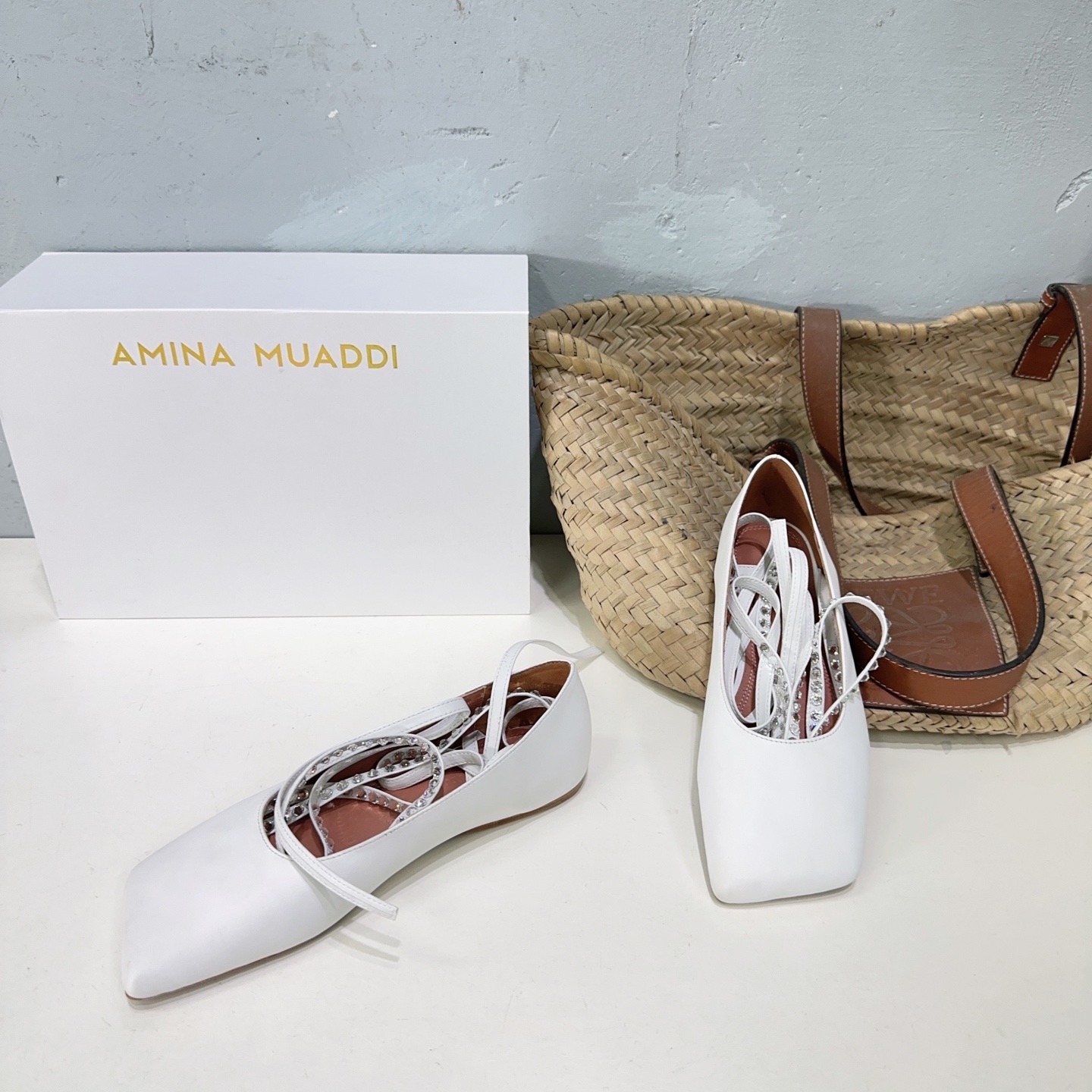 High Quality Amina Muaddi French Drilling Dress and Ballet Shoes Collection