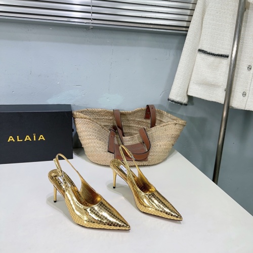Alaïa Mirror Grid Slingback Heels Pointed Toe Stiletto Party Shoes Gold 1 Alaïa Mirror Grid Slingback Heels Pointed Toe Stiletto Party Shoes Gold