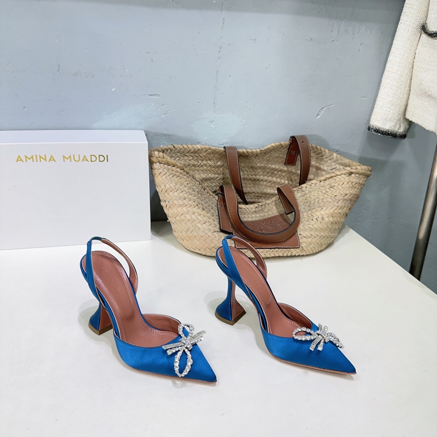“High-Quality Amina Muaddi Spring Heel Shoes with Unique Design and Imported Materials”