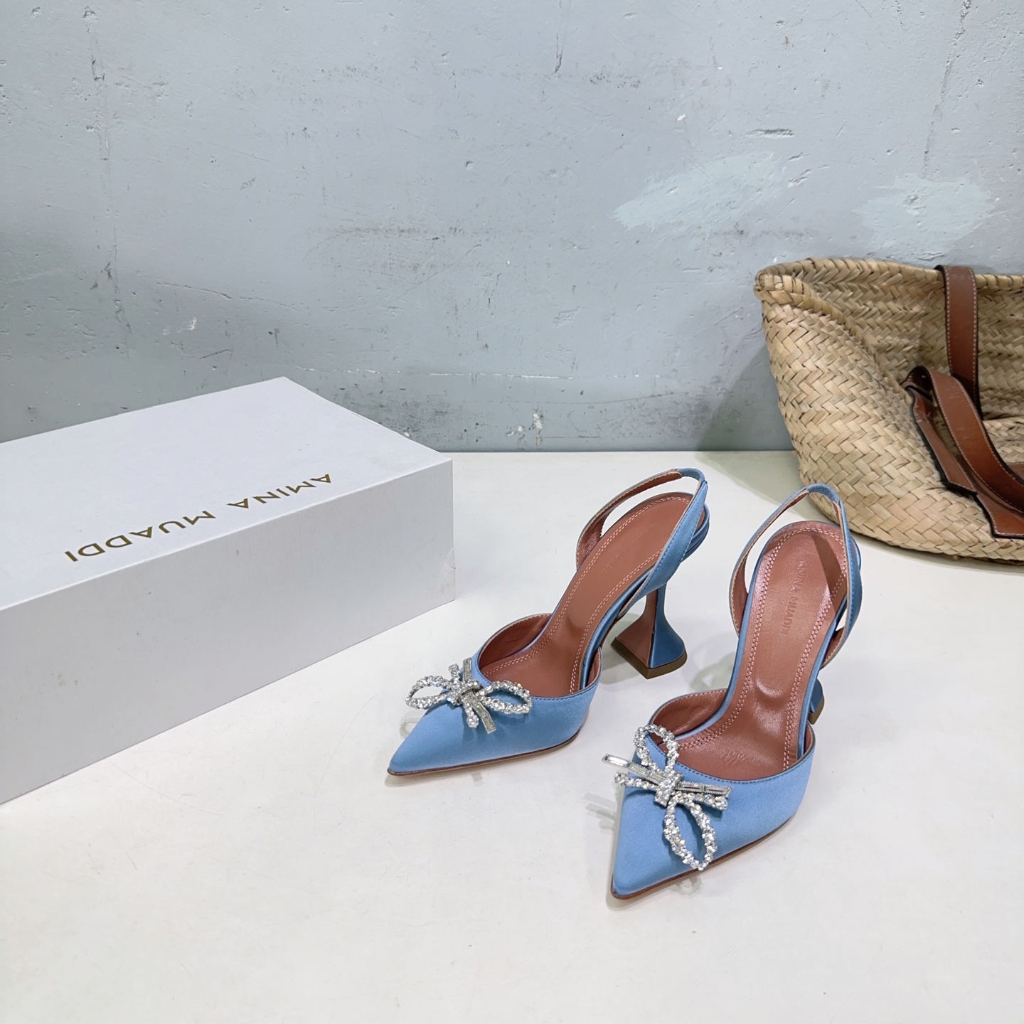 “High-Quality Amina Muaddi Spring Heel Shoes with Unique Design and Imported Materials”