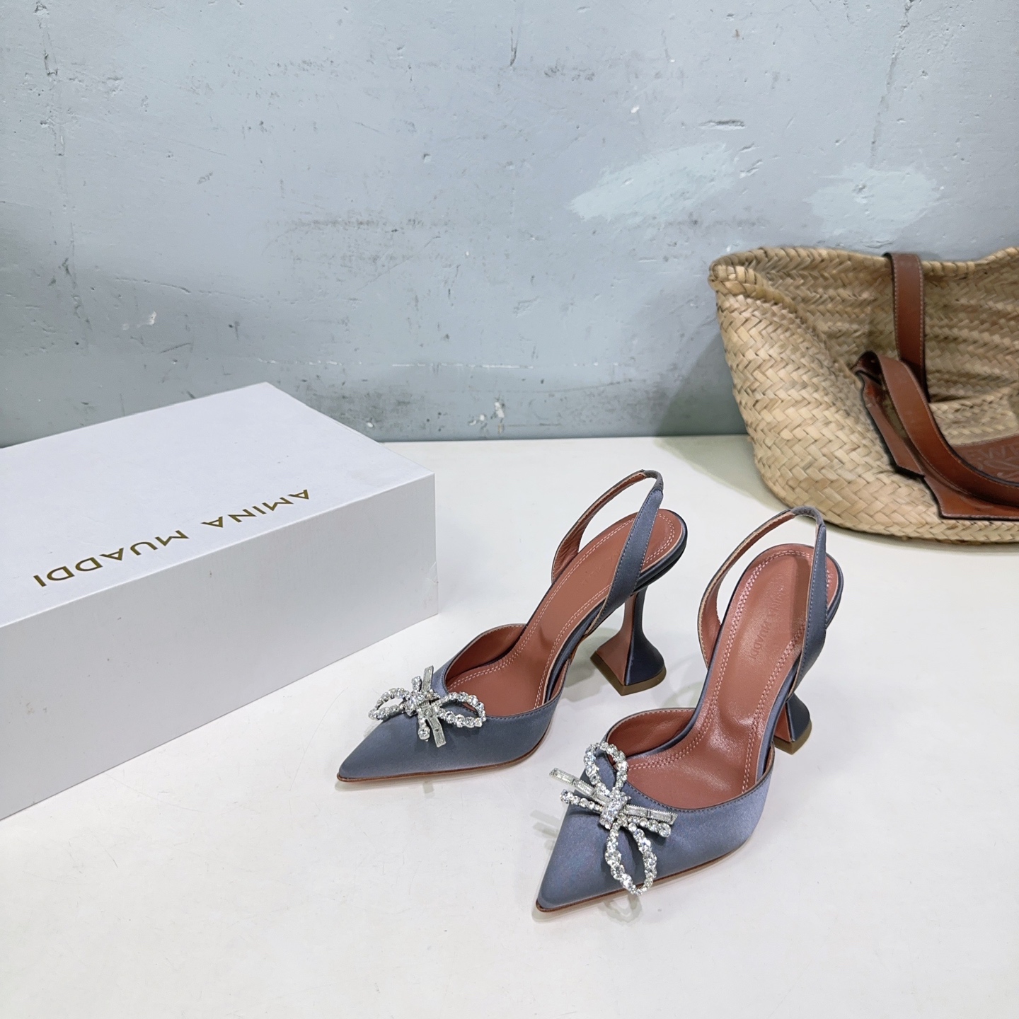 Amina Muaddi Spring Heel Shoes: High Quality, Fashionable, Imported Leather, Unique Design.