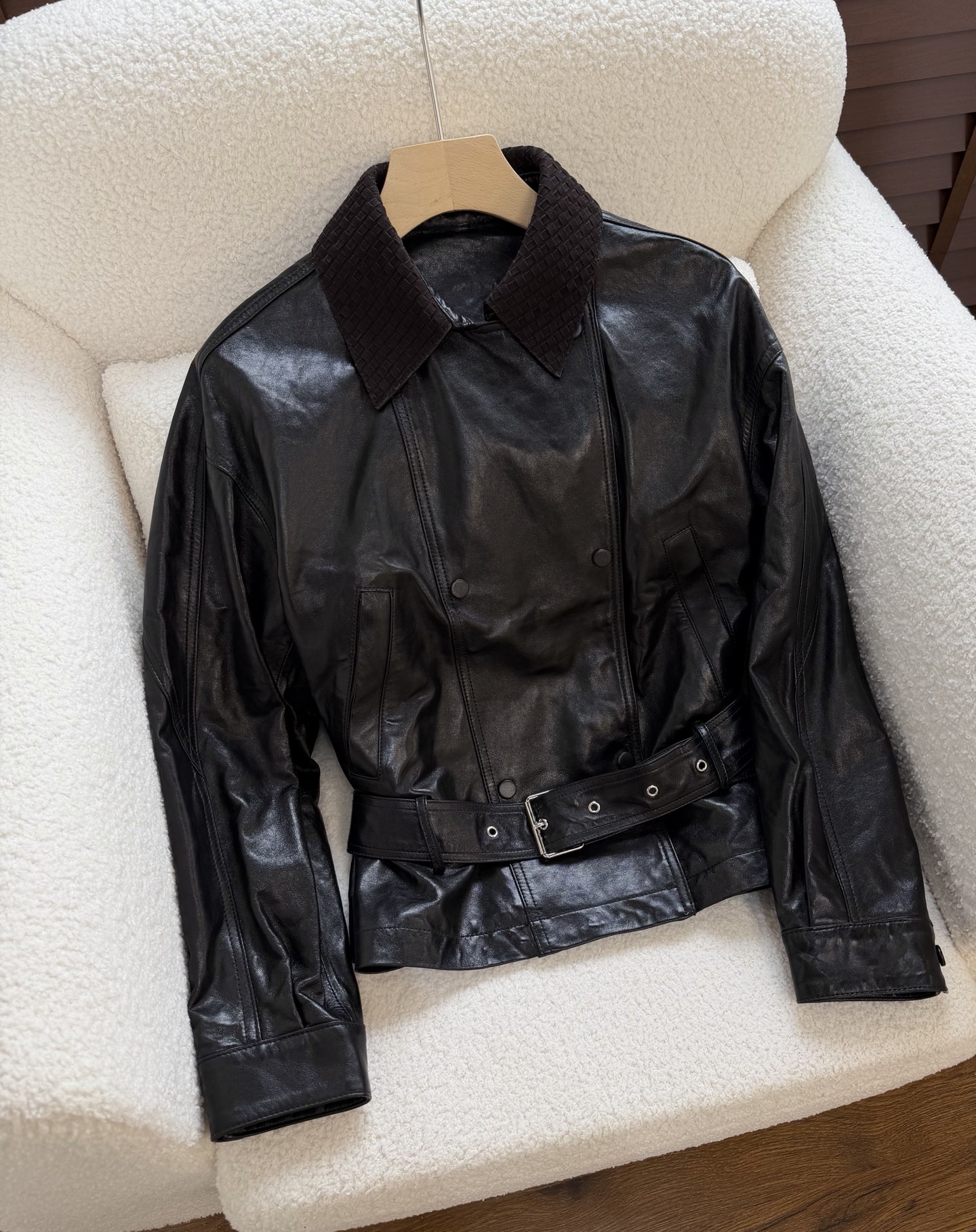 Bottega Veneta Black Belted Leather Jacket