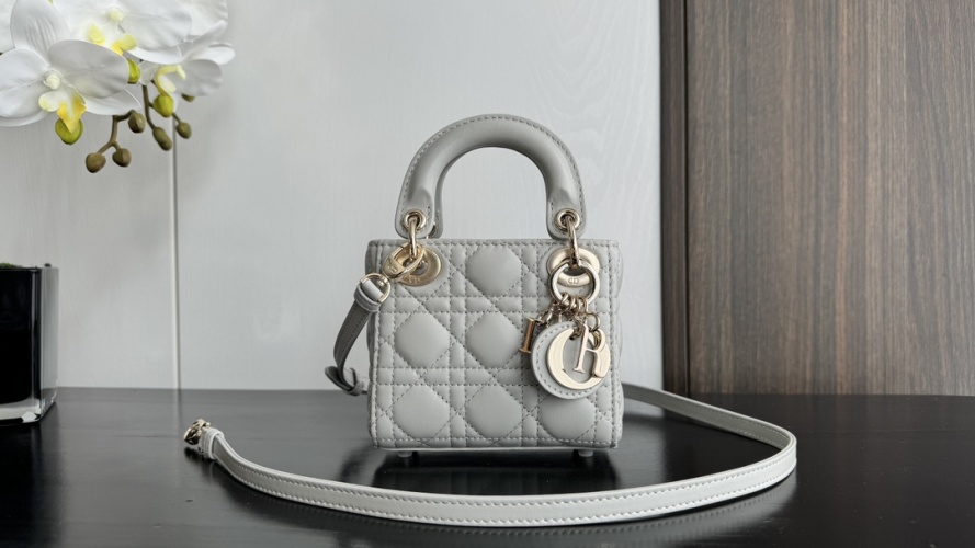 Dior Lady Micro Bag Cloud Gray Lambskin with Iconic Letter Charms 1 Dior Lady Micro Bag Cloud Gray Lambskin with Iconic Letter Charms